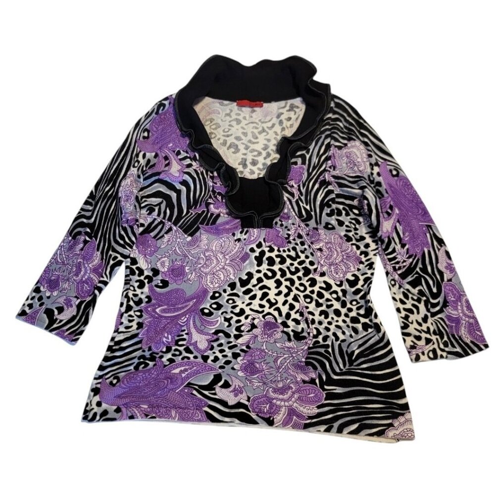 RED Brand Knit Purple‎ Animal Print Tunic Lightweight Sweater S